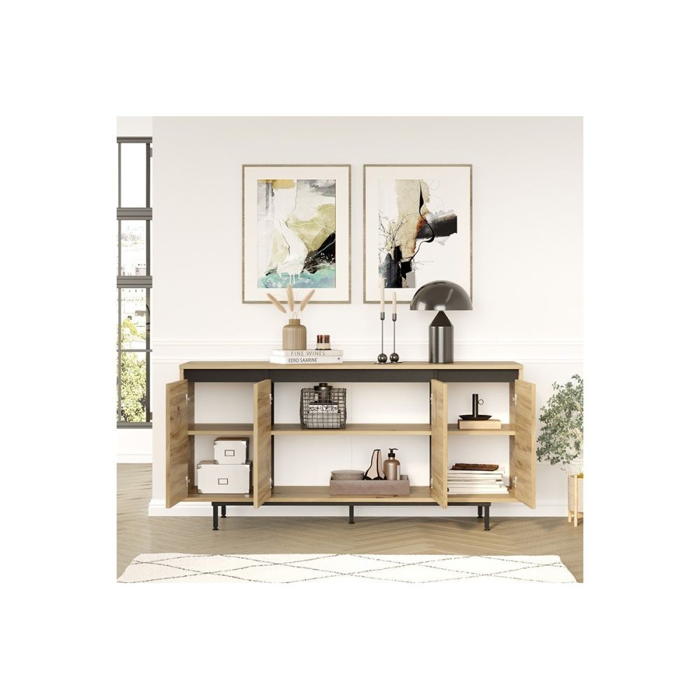 Aparador Moderno Color Cambria-Wenge con 4 Puertas - 160x44.5x75.5 cm - Amplio Almacenamiento para Salón