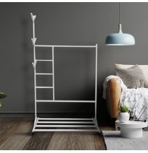 Perchero colgador multiusos con ruedas,  portatil, madera maciza color blanco