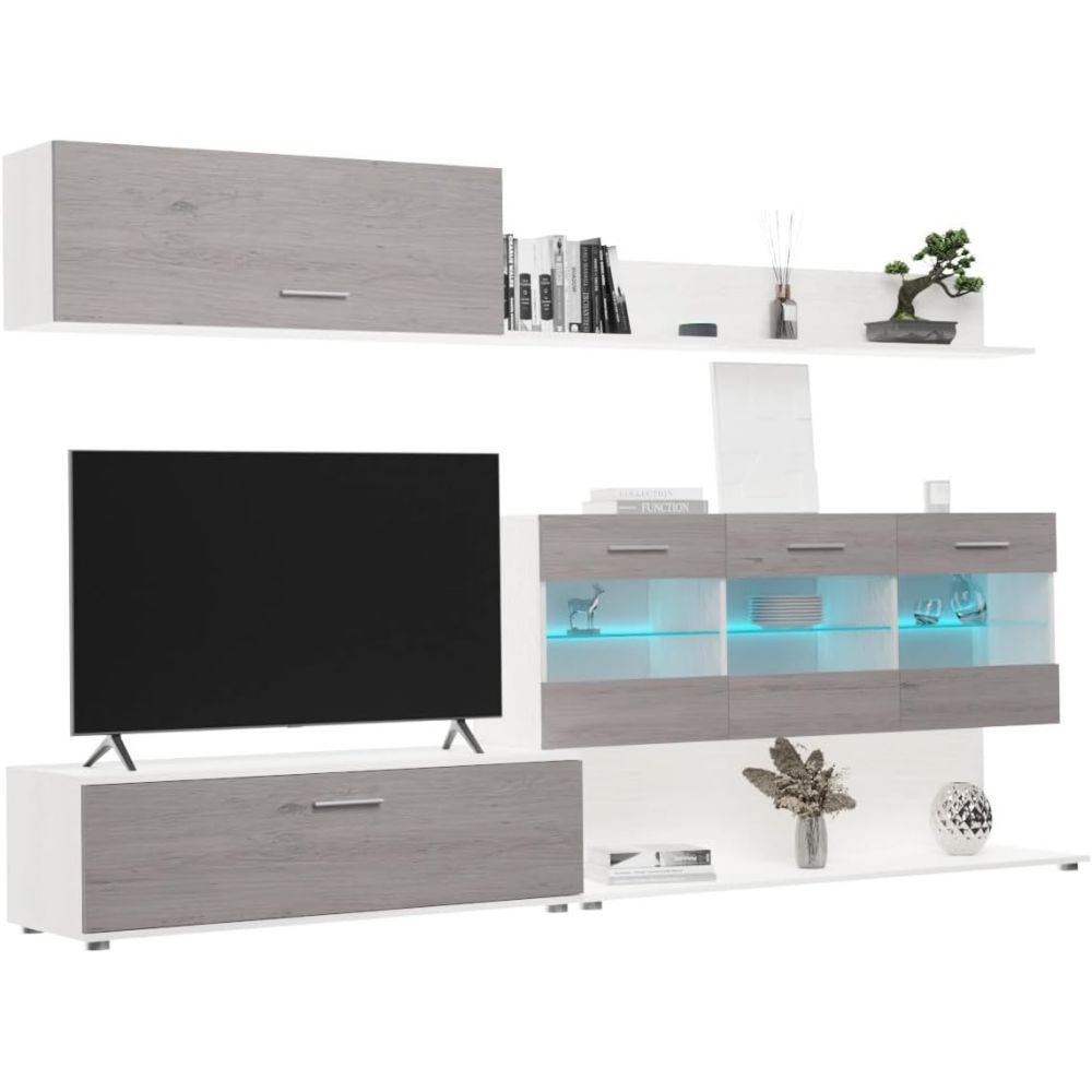 Mueble de Salón con Leds, Acabado en Andersen Pino, 250x115 cm