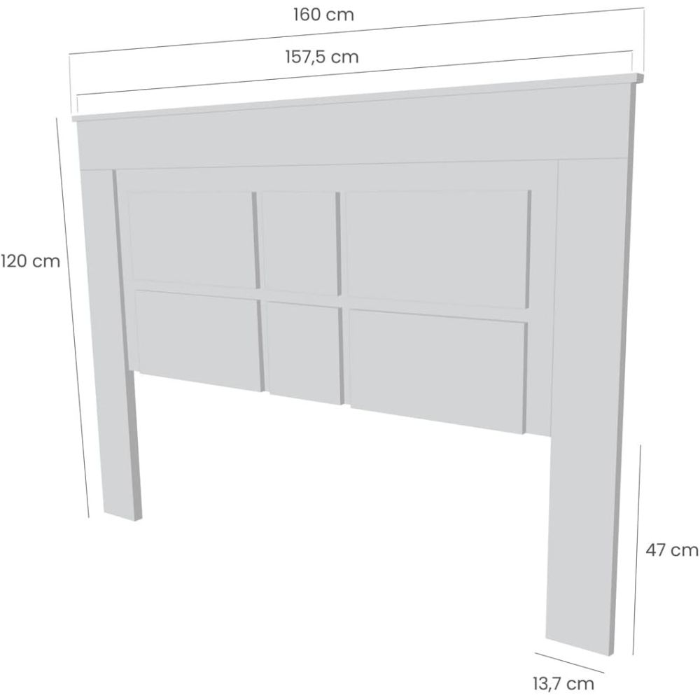 Cabezal para Cama de Matrimonio con patas, Color Pino y Gris, Medidas: 160 cm (Ancho) x 119,3 cm (Alto) x 3,8 cm (Fondo)