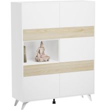 Mueble Vitrina, Mueble de salón, Aparador cocina, Color Roble y Blanco, Medidas: 120 cm (An) x 150 cm (Al) x 40 cm (Fon)