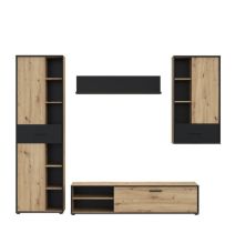 Mueble de TV, Estante, Vitrina y Mueble de Colgar | Medidas: 260 x 40.6 x 200 cm | Color Roble Artisan con Detalles en Gris