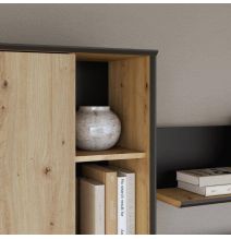 Mueble de TV, Estante, Vitrina y Mueble de Colgar | Medidas: 260 x 40.6 x 200 cm | Color Roble Artisan con Detalles en Gris