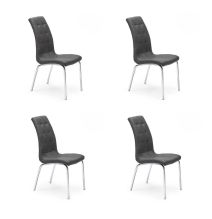 Juego de 4 Sillas Tapizadas en Símil Piel Gris Oscuro con Patas Cromadas, Asiento y Respaldo Ergonómicos- Medidas 43x63x97 cm