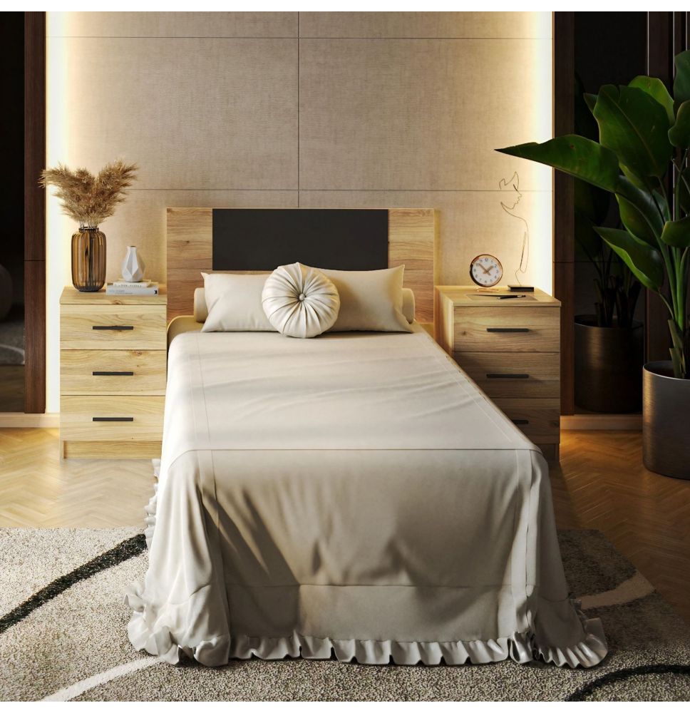 Conjunto Pack Cabecero y 2 Mesitas de Noche,Mesilla de noche 3 Cajones Color Mauvella, 110x45x1,6 cm (LargoxAltoxProfundo)